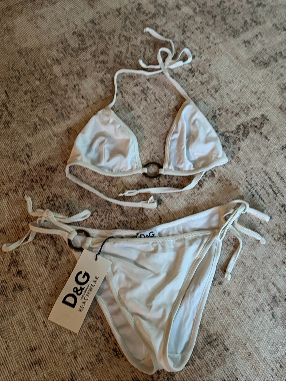 Dolce & Gabbana White Triangle Bikini with Ring Detail